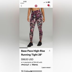 Lululemon base pace leggings EUC 28’